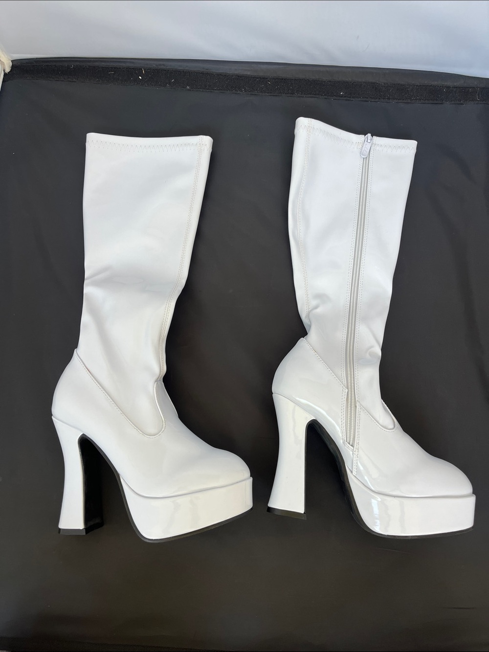 ELLIE CHACHA 5" Heel Stretch Knee Boots with Inner Zipper, WHITE, size 7